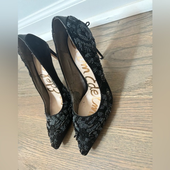 SAM EDELMAN Dani Black Suede Beaded 4" High Heel Women’s size 5 - Picture 13 of 14